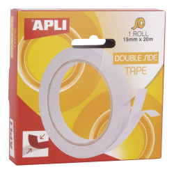 Apli Ruban Adhésif Double Face 15mm x 20m - Facile à Découper