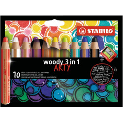 Stabilo Woddy 3 en 1 Arty Pack de 10 Crayons de Couleur + Taille-Cray