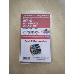 PACK 5 CARTOUCHES GENERIQUE CANON PGI580XXL/ CLI581XXL (2BK-1C-1M-1Y)