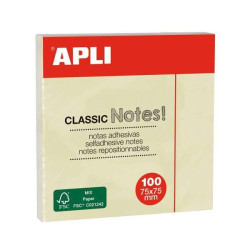 Bloc de 100 notes autocollantes Apli Classic 75 x 75 mm - Jaune